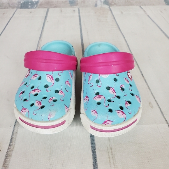 CROCS Crocband Clog Pale Turquoise Pink Flamingo  Pattern Size Baby 4-5 - Picture 4 of 12